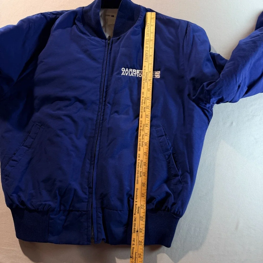 Vintage‎ Garrett Aviation Bomber Jacket Blue Insulated Zip Up Mens Medium